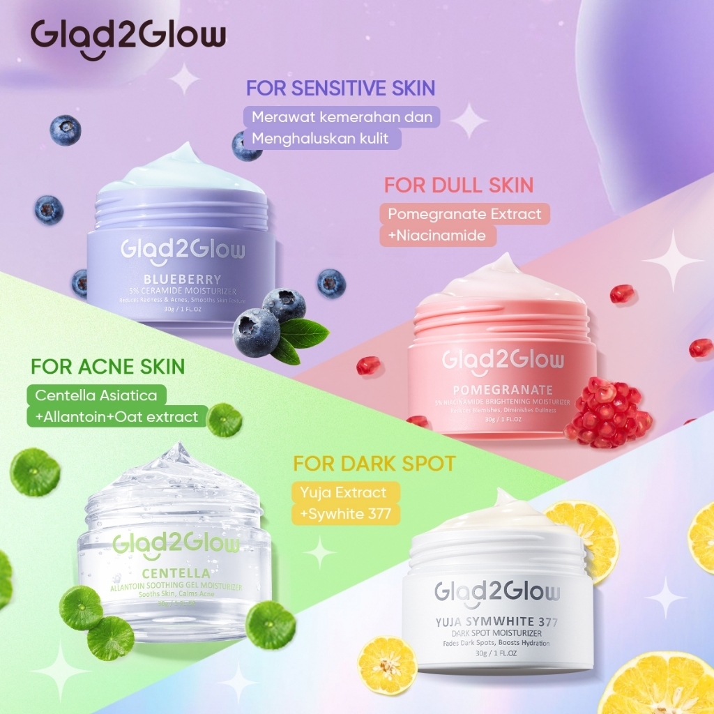 [100% ORI] Glad2Glow Moisturizer - Pomegranate brightening moisturizer - Blueberry moisturizer - Cen