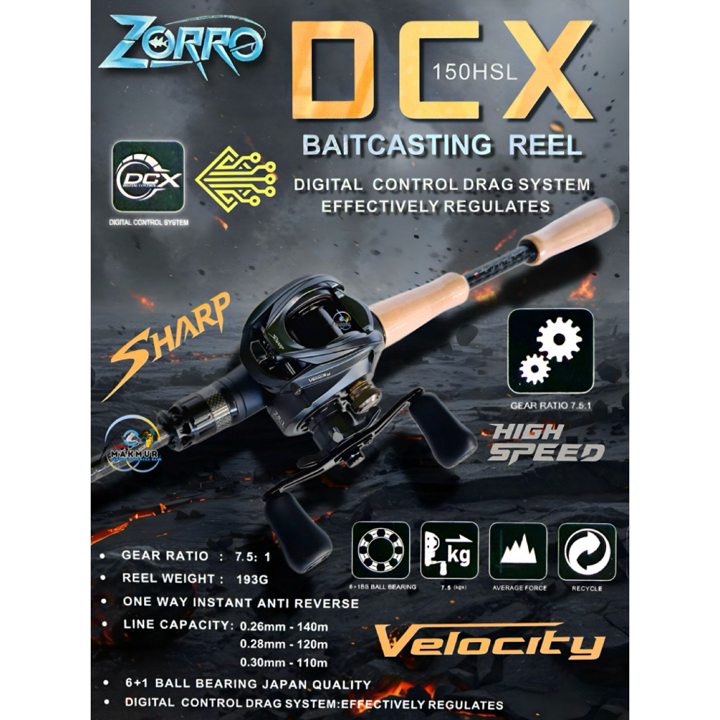 Reel BC ZORRO digital control DCX 150 HSL Velocity || Drag Clicker || Free Pawl dan WormShaft
