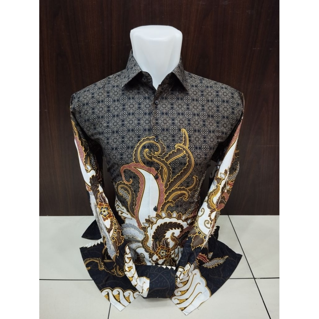 Alisan Kemeja Batik Pria Motif Pola Sayap Lilac & Cokelat Lengan Panjang Slimfit