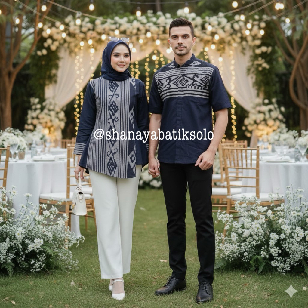 Shanaya Batik Blus Tenun Ori Kombi Toyobo Warna Navy Blouse Batik Kerja Cantik