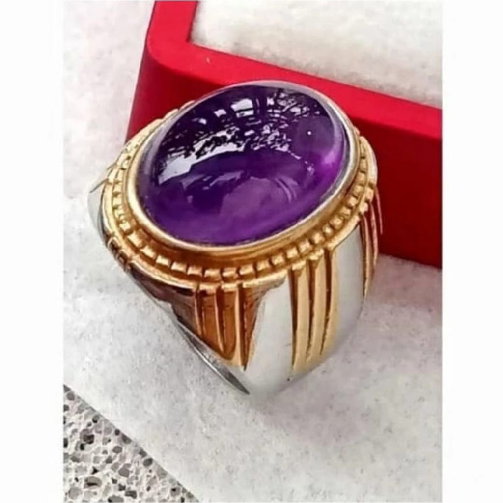 Cincin batu kecubung ungu Amethyst original stone