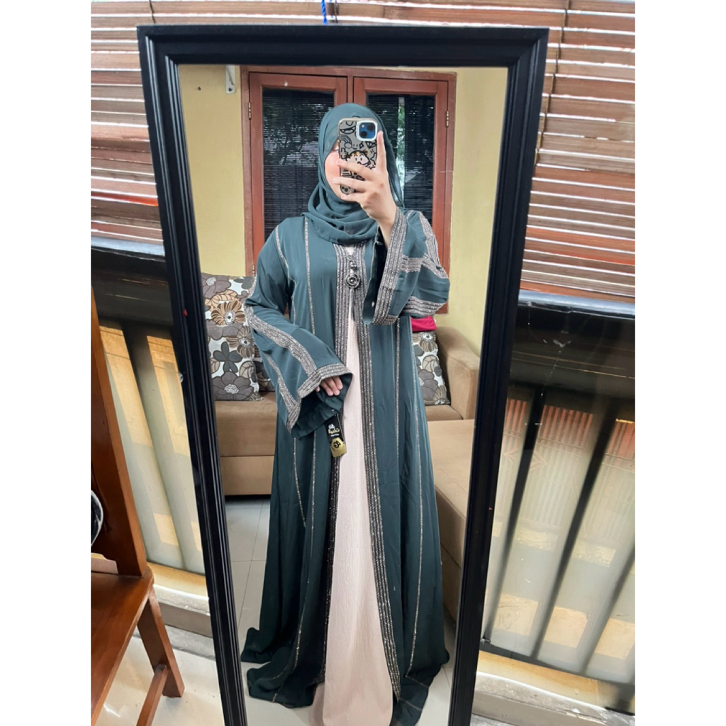 Abaya Original Mesir Premium Hijau Botol Gamis Wanita Mesir Premium LD 105 Lengan Panjang Include In