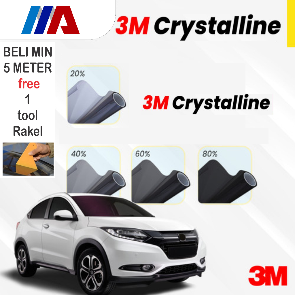 Kaca Film Mobil 3M Crystalline 20%, 40%, 60%, 80% Kacafilm Anti Silau Peredam Panas Anti Gores L