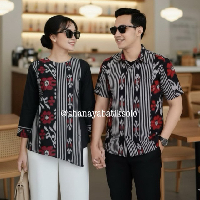 Shanaya Baju Batik Wanita Blus Kembang Tenun Original Belakang Polos Toyobo Blouse Batik Kerja