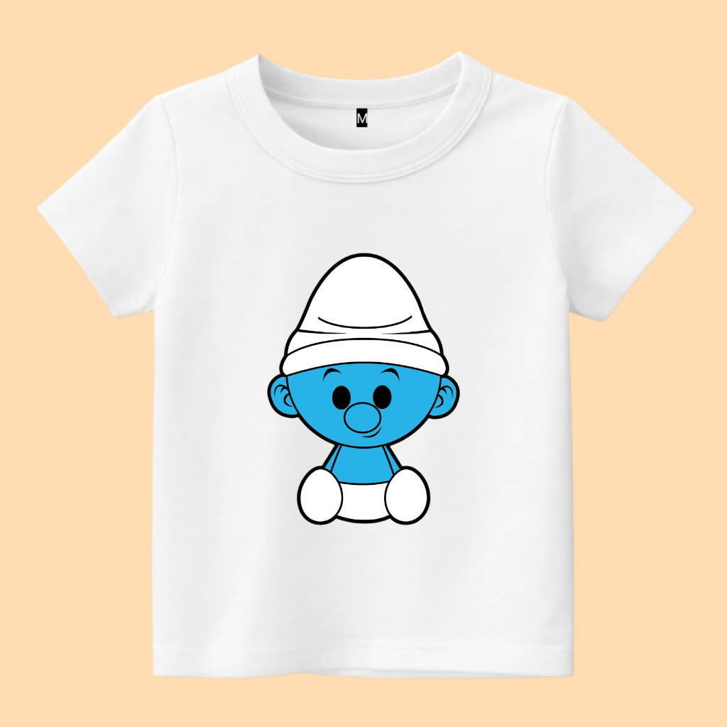 Baju kaos anak karakter Baby smurfs