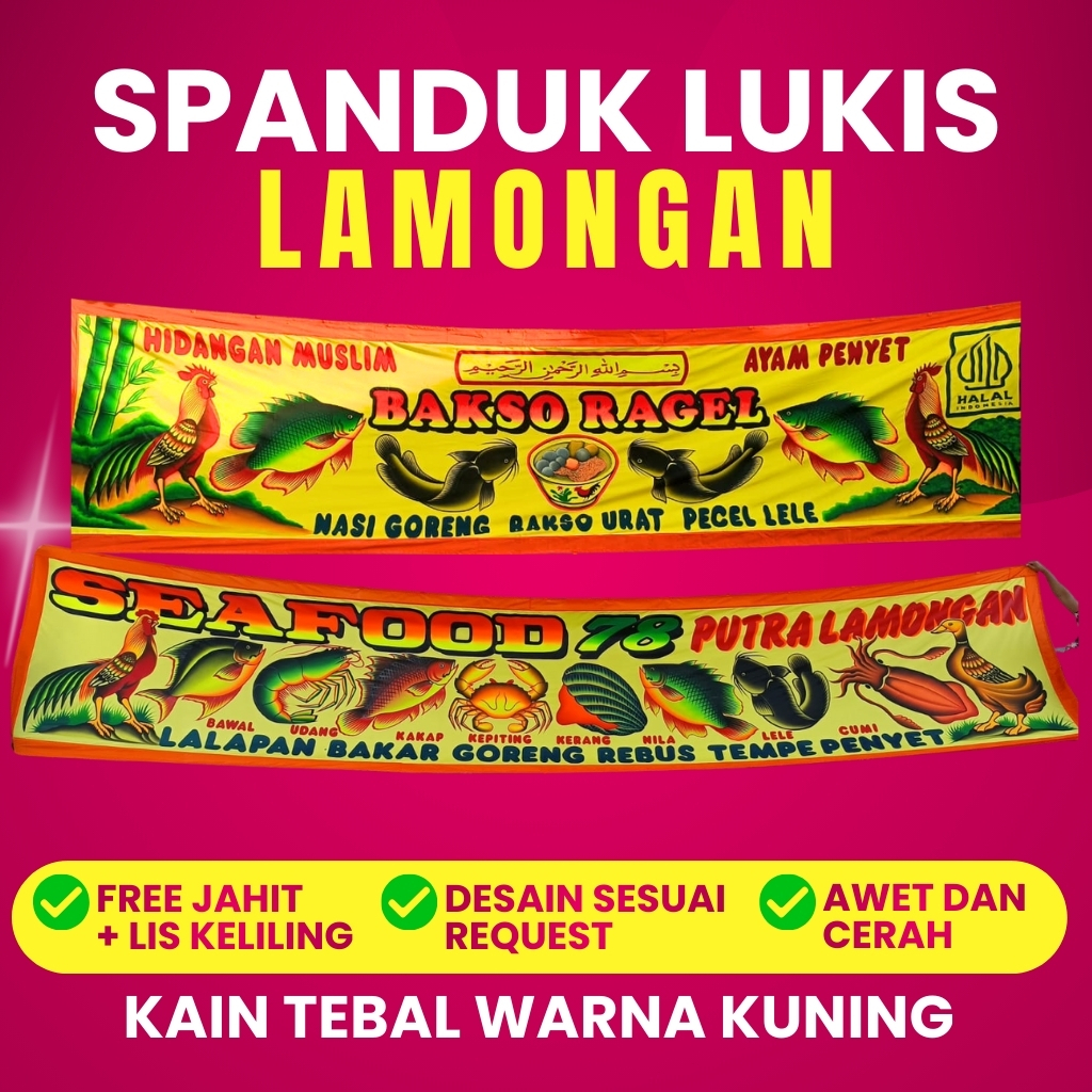 Spanduk Lukis Pecel Lele (1-5 meter) WARNA KUNING | Nasi Goreng | Soto | Makanan Dan Minuman Lainnya