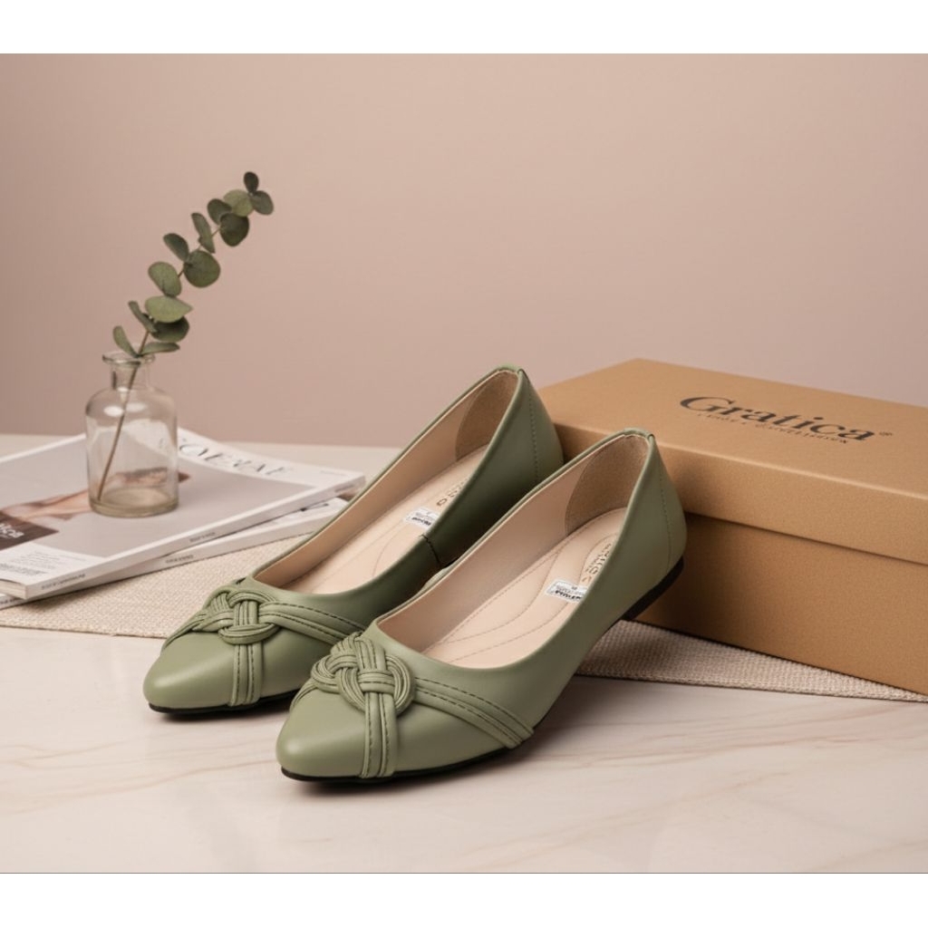 FLATSHOES WANITA ELEGAN HIJAU SAGE BY GRATICA JUMBO SIZE 40