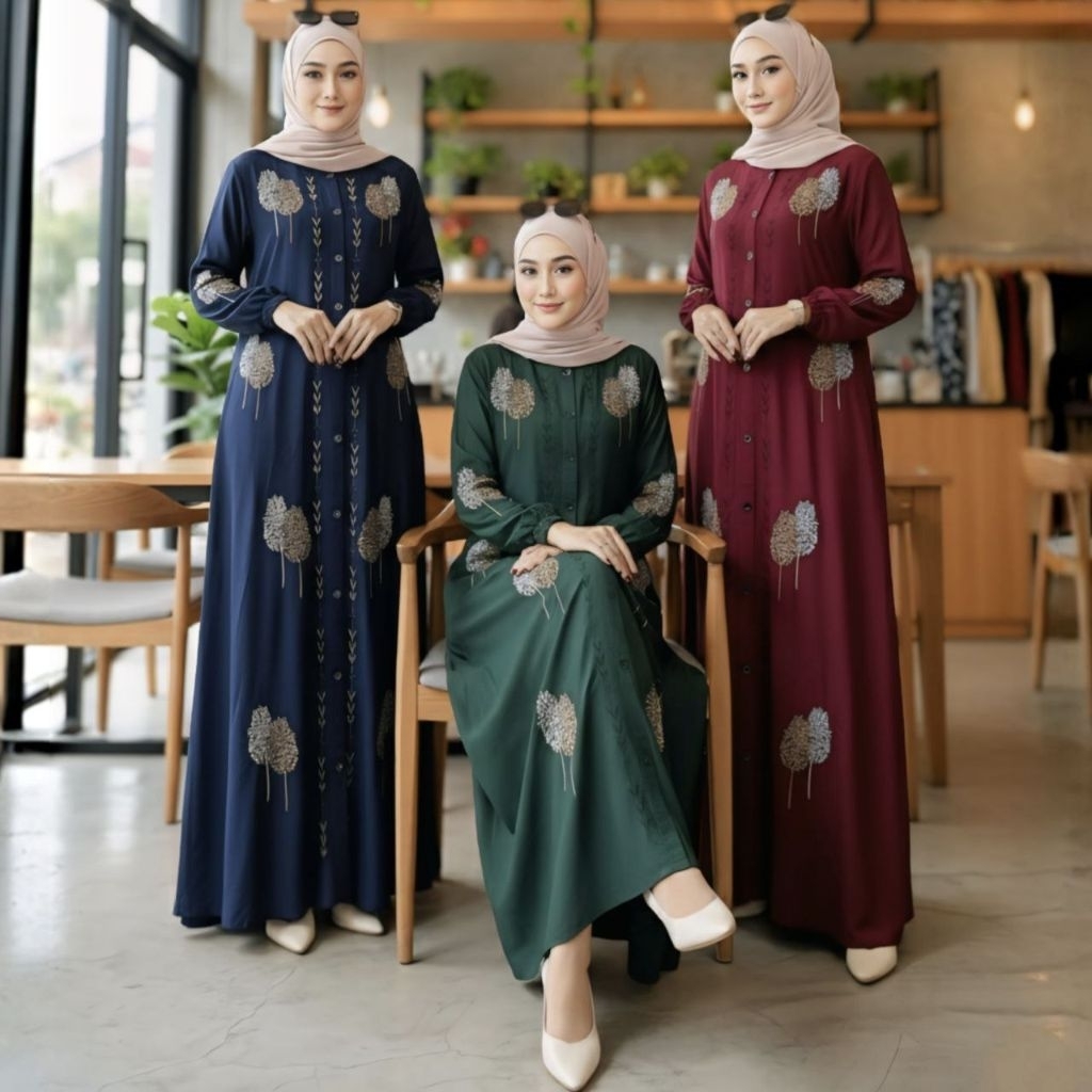 Gamis Twill Bahan Ori Import Premium Grade A Mewah Bordir Polos Size M,L,XL,XXL - Gamis Pekalongan