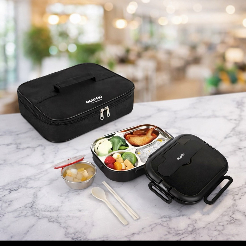 ecentio lunch box stainless /Kotak Makan 4 Sekat Tahan Panas Dan Anti Tumpah tempat makan