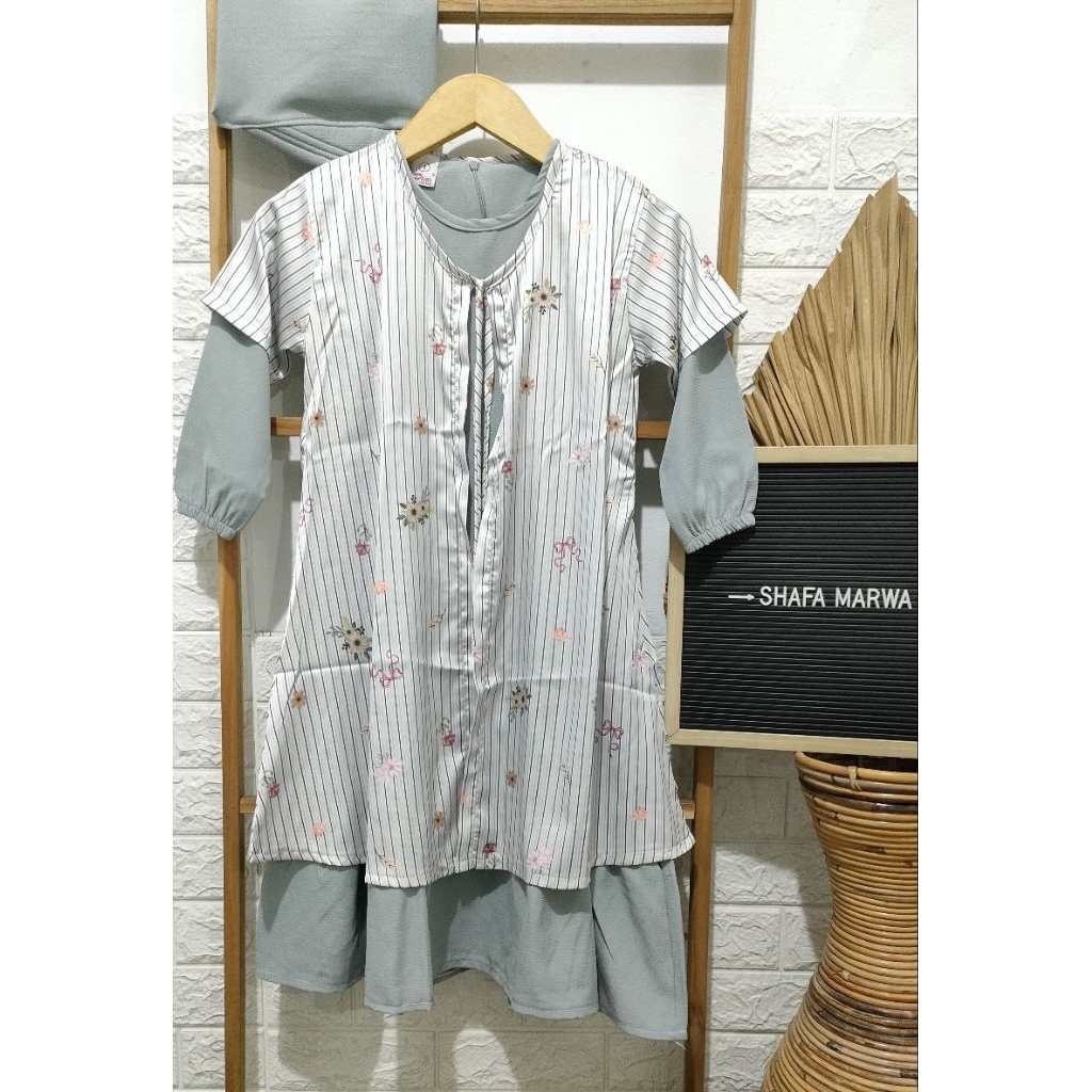 set kerudung + outer + gamis anak