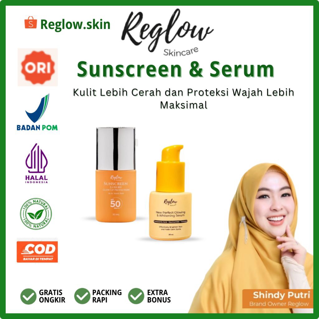Reglow Perfect Glowing and Whitening Serum & Sunscreen Luxury Glow Up Protection SPF 50 PA+++ Serum 