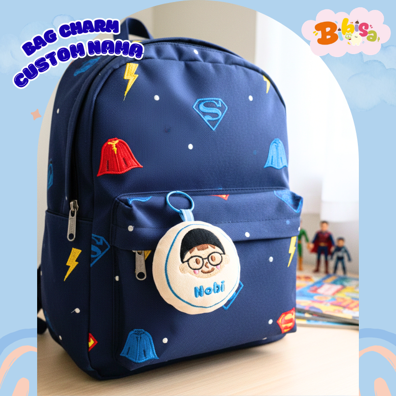 BAGCHARM CUSTOM NAMA / EMBROIDERY BAGCHARM / GANTUNGAN TAS CUSTOM NAMA / BOY BAGCHARM CUSTOM
