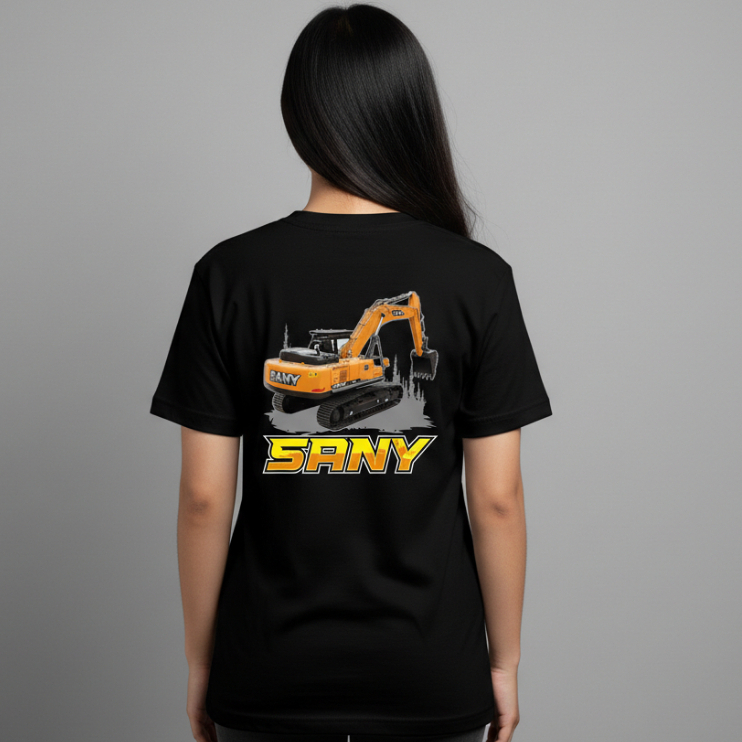 Kaos Excavator Sany Bahan Katun Combed Standar Distro Baju Pria Wanita