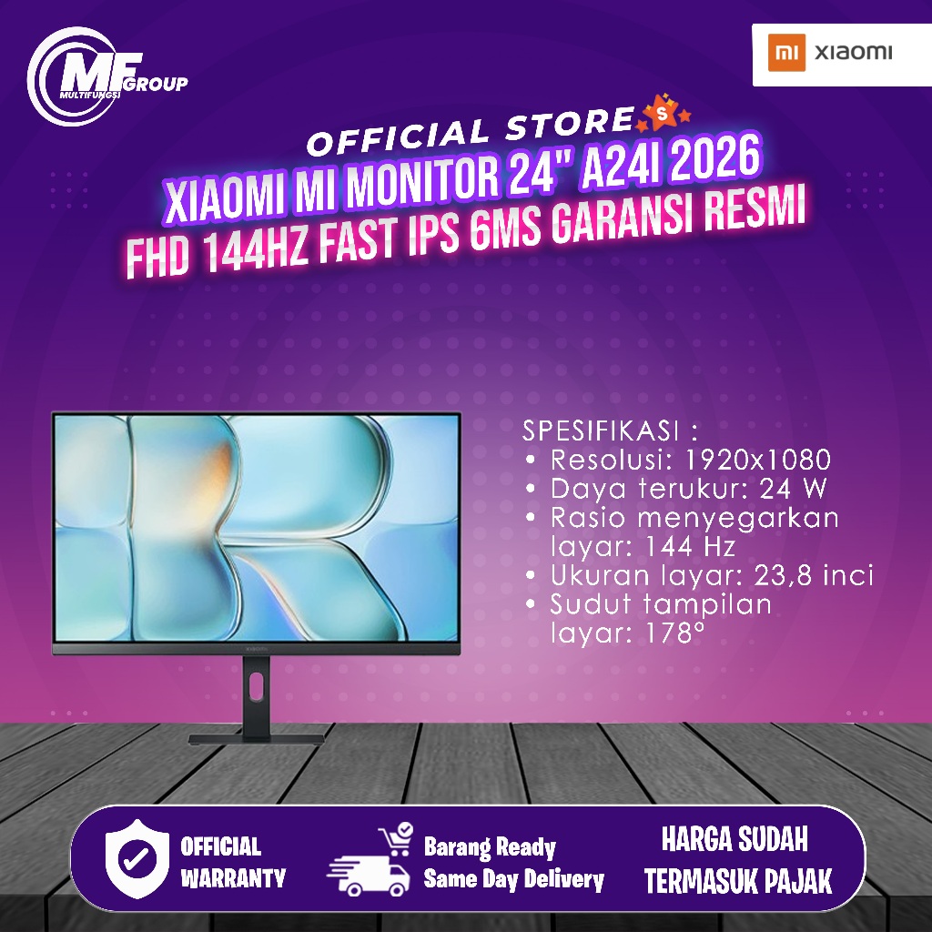Xiaomi Mi Monitor 24" A24i 2026 FHD 144Hz Fast IPS 6ms Garansi Resmi