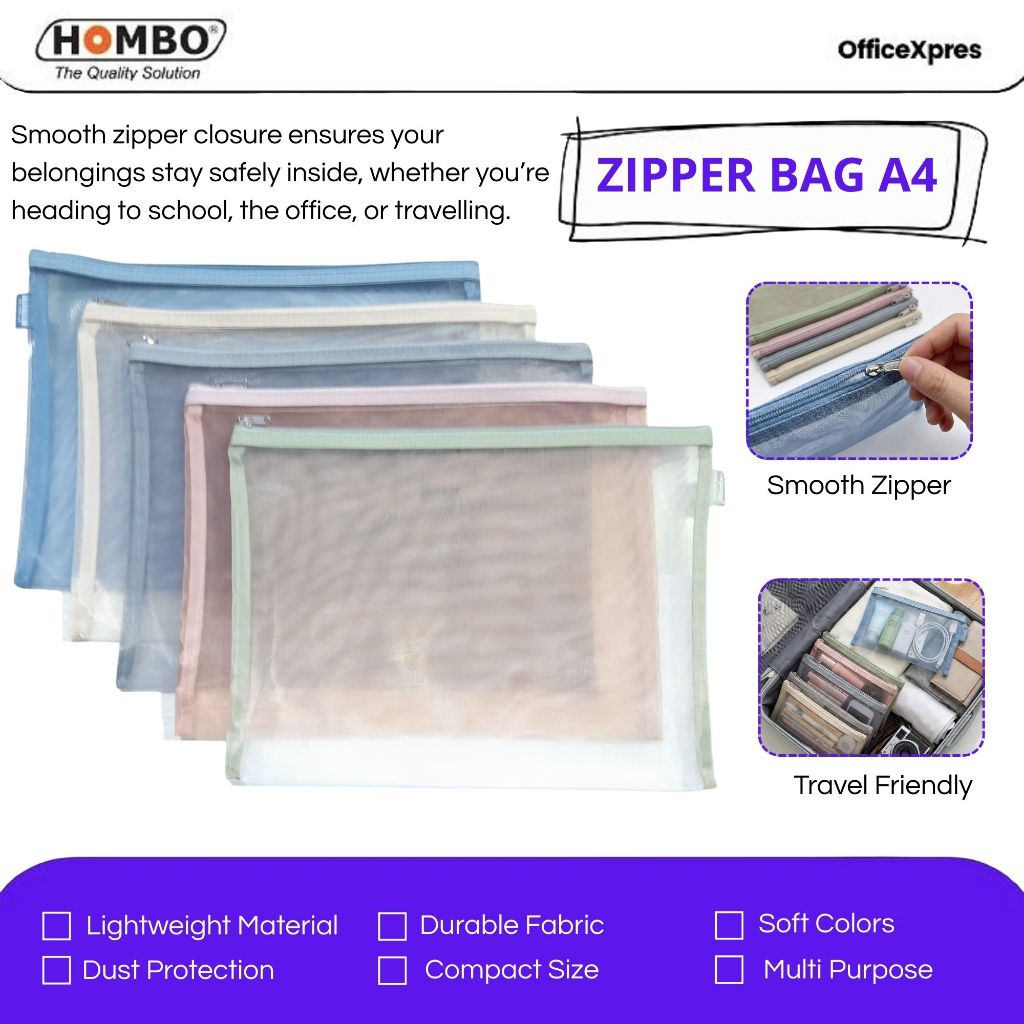 Zipper Bag A4 / Map Zipper / Map Jaring / Zipper Map / Tas Kosmetik / Tas Jaring Resleting / Pouch M