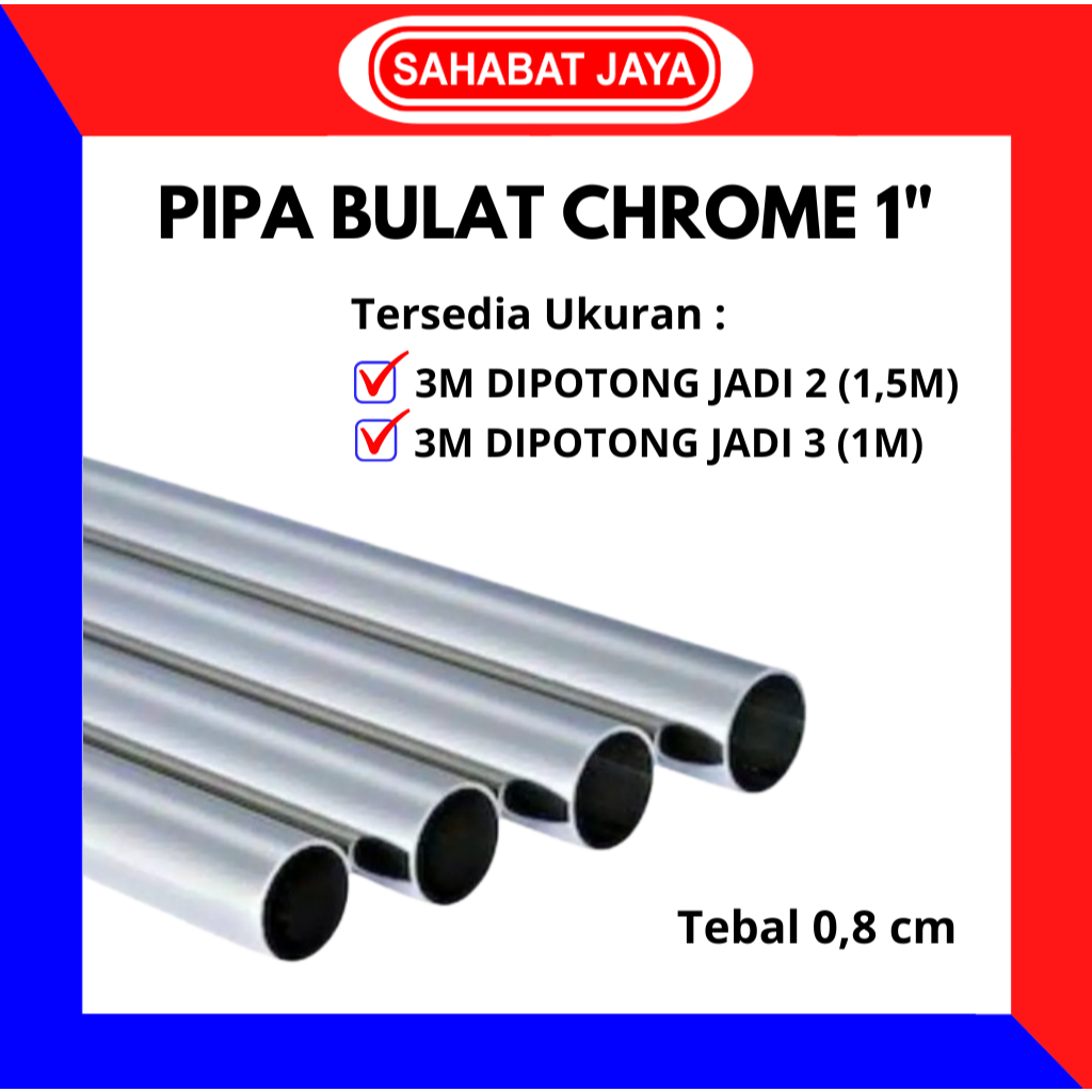 Huben Pipa Chrome Bulat 1" Inch Pipa Gantungan 25 mm