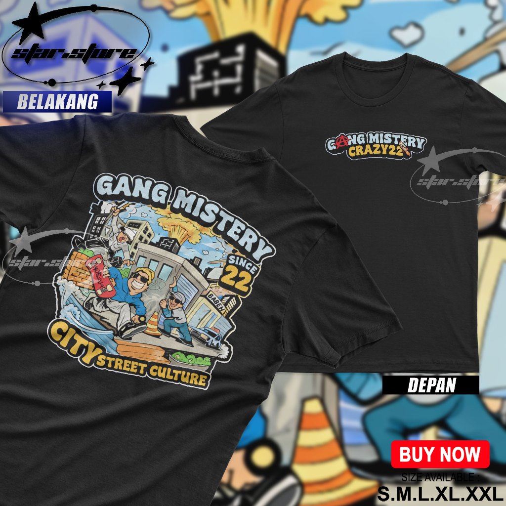 Kaos Distro Gang Mistery Cowok Cewek Baju Kaos Pria Biru Benhur Viral Kaos Baju Distro Pria Terbaru