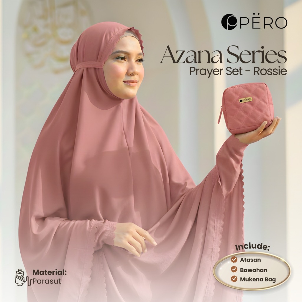 Pero Azana Series Mukena Travel with Mini Pouch / Mukena Kecil dengan Tas / Mukena Bahan Parasut Kor