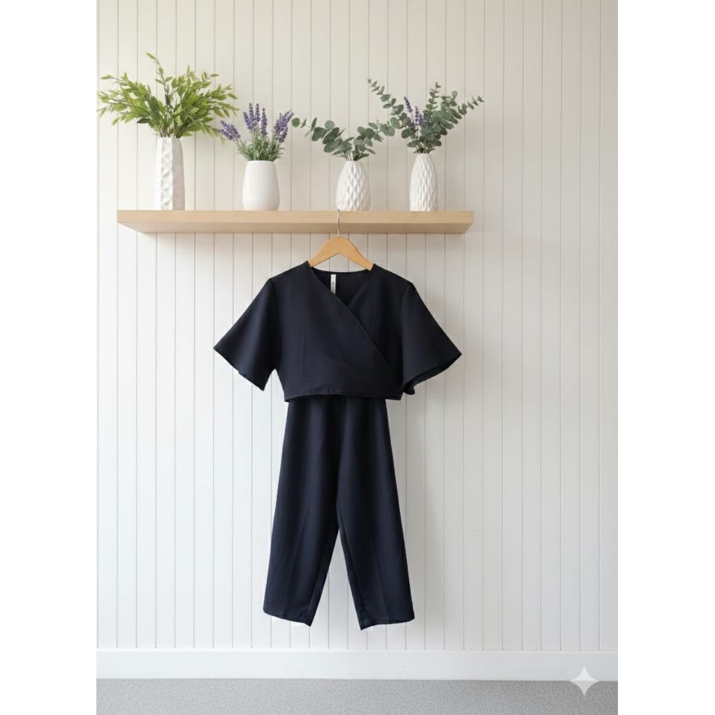 Holland set crop top | Korean style | One set katun | Best seller | Real pict | Baju kasual/ Baju ti