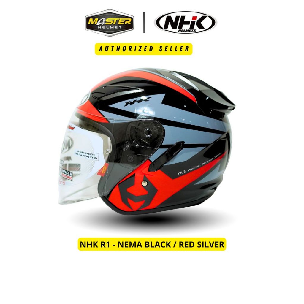 NHK Half Face NHK R1 NHK R-1 Motif Nema Black Red Silver Double Visor