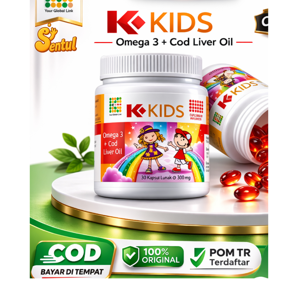 K-KIDS Omega 3 Cod Liver Oil DHA Vitamin A D Dukung Tumbuh Kembang Anak 30 Kapsul