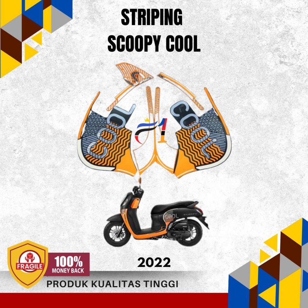 STIKER STRIPPING MOTOR SCOOPY COOL ORANGE BLACK 2022 ORIGINAL