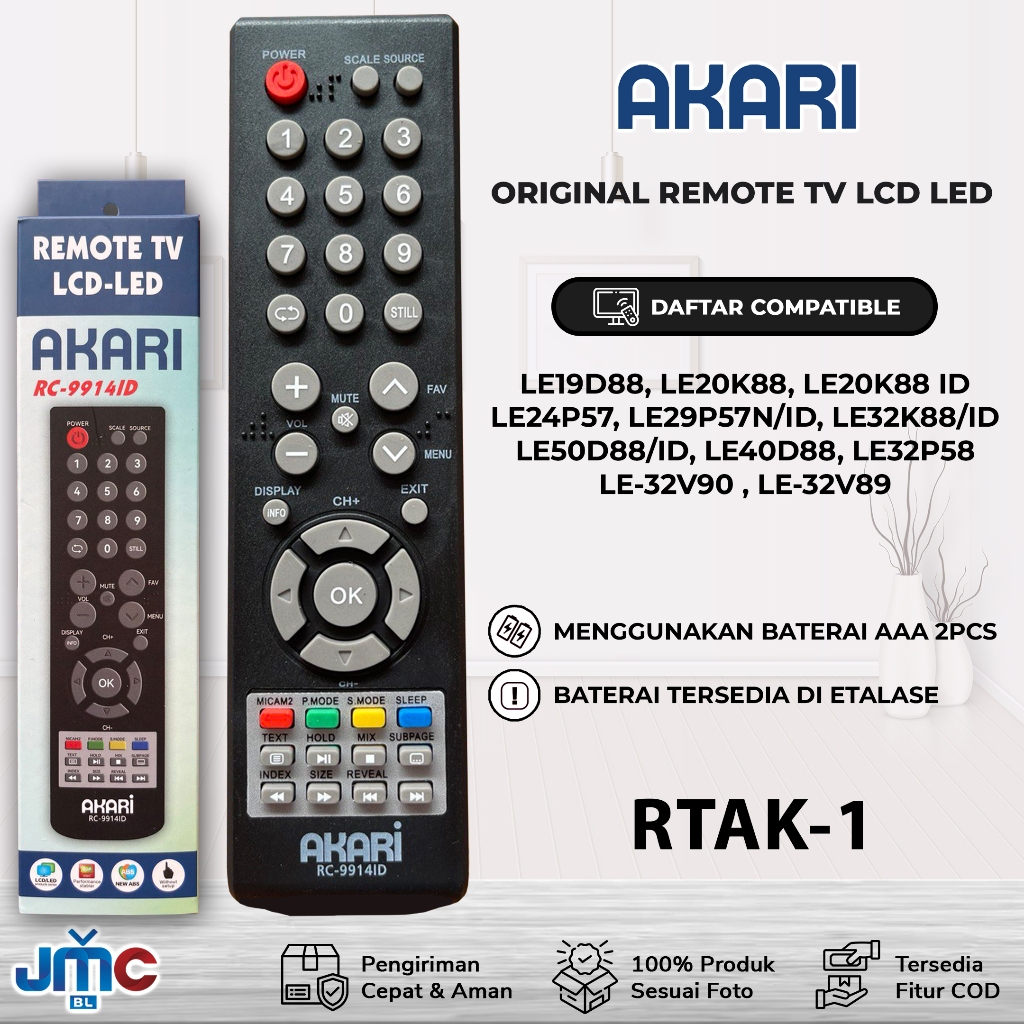 Remote TV Akari LCD LED RC-9914ID Smart TV RC-9920AS