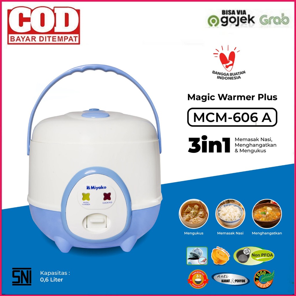 Magic Com Mini Miyako MCM606A Rice Cooker 0.6 Liter - 3in1 Magic Warmer Plus magic com