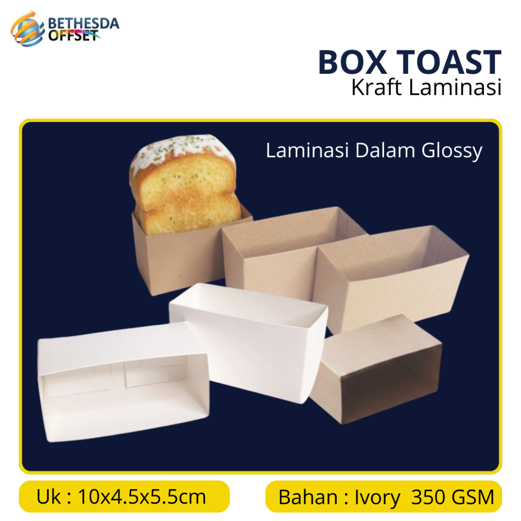 Kotak Toast Box 10x4.4x5.5 cm Box Tray Toast Kraft Laminasi - 50 PCS