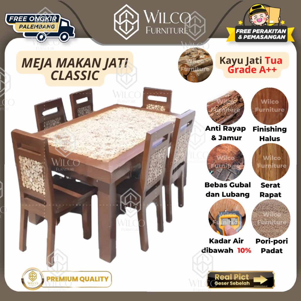 Set Meja Makan Jati 6 Kursi Meja Makan Classic Furniture Palembang