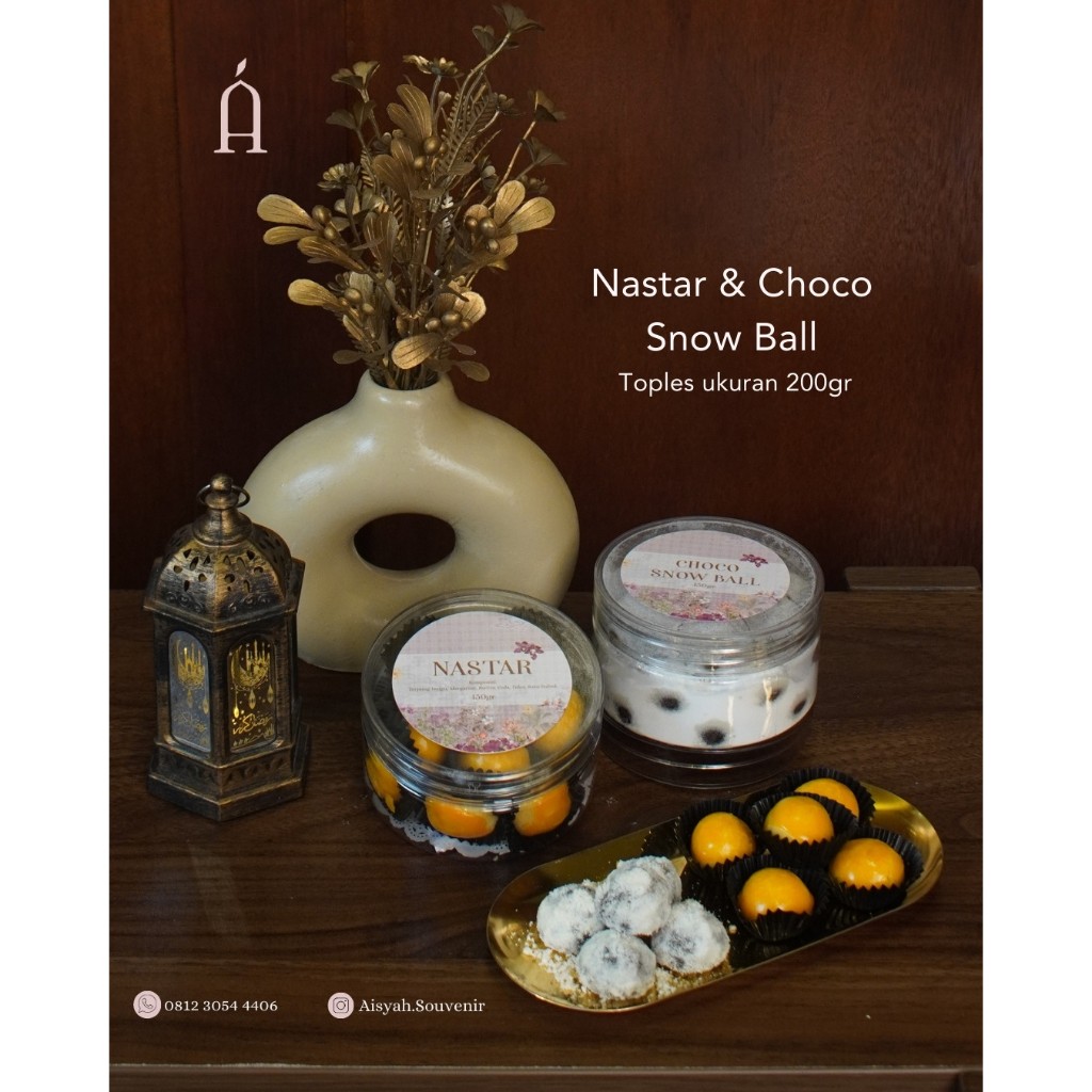 Kue Lebaran Nastar & Choco Snowball 200gr | Kue Lebaran Toples Premium | Tambahan isi Aisyah Raya Ha