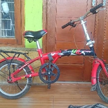 sepeda lipat anak odessy 16 inch merah hitam prelove bekas seken pemakaian pribadi