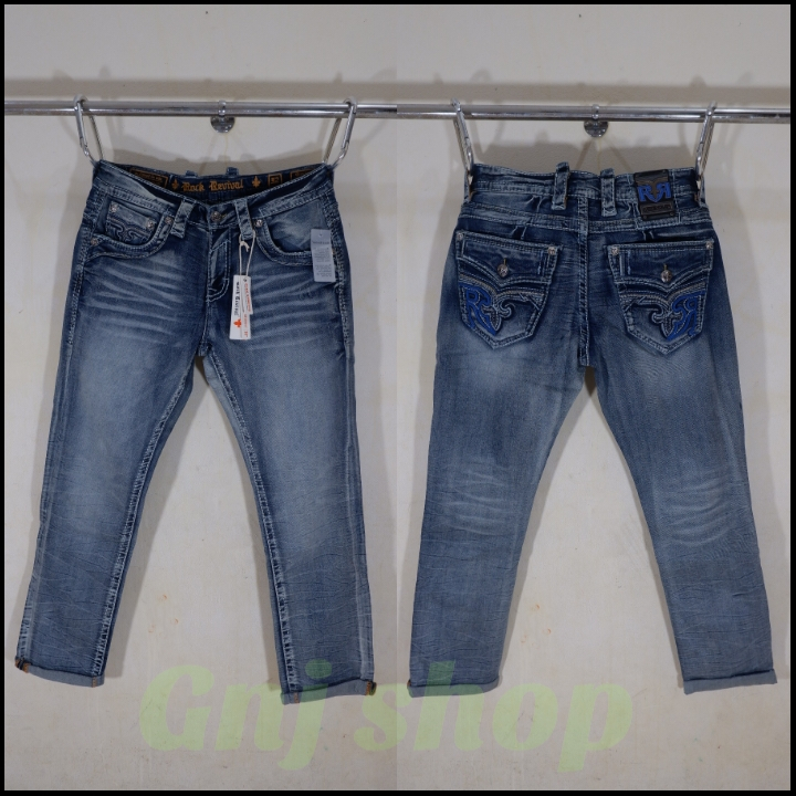 Celana panjang jeans pria rock revival greyton RR blue denim washed import full tag