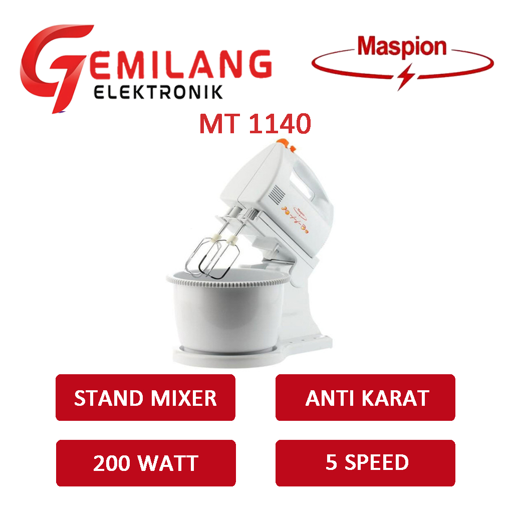 STAND MIXER / MIXER MANGKOK / PENGADUK ADONAN MASPION MT-1140 TURBO SPEED