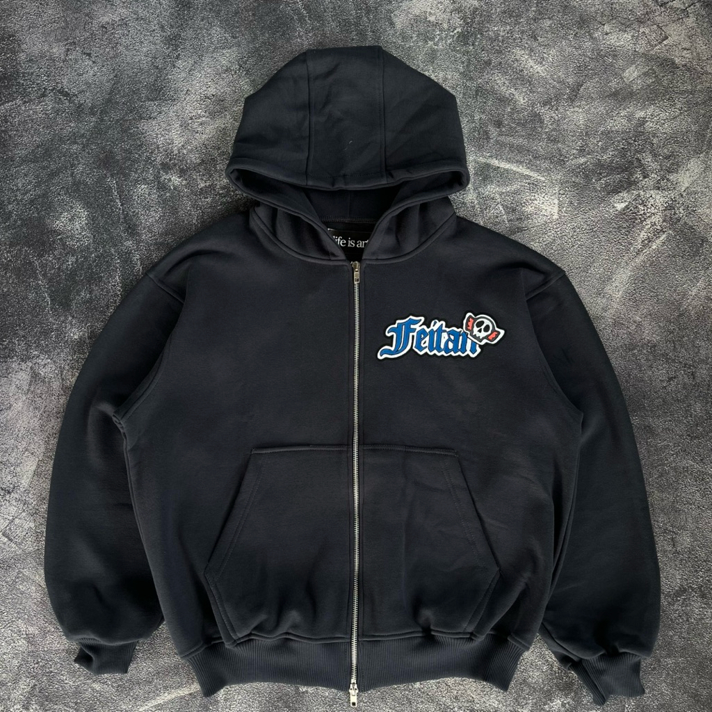 REWORKED ZIPPER HOODIE "FEITAN" DARKGREY OVERSIZE BOXY