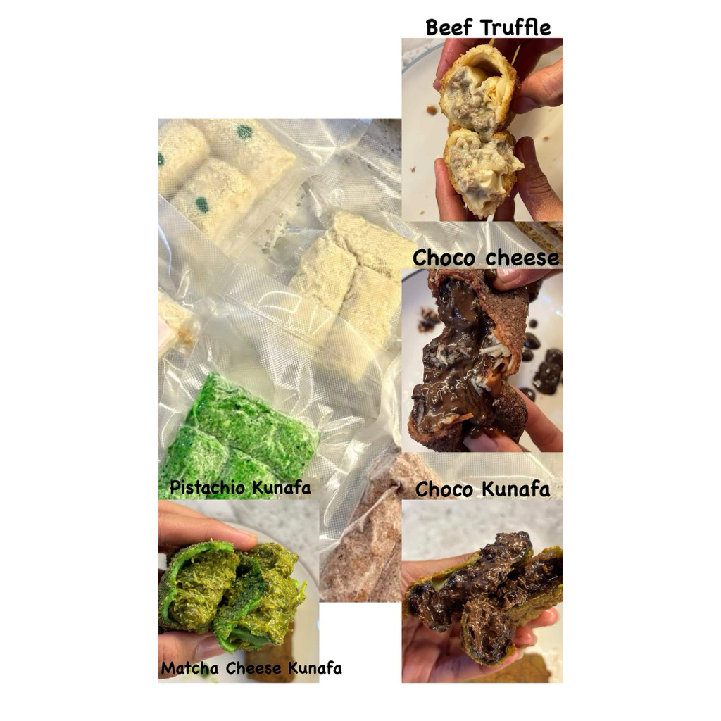 Risoles frozen (pistachio kunafa, matcha cheese kunafa, coklat kunafa, coklat keju, beef truffle)