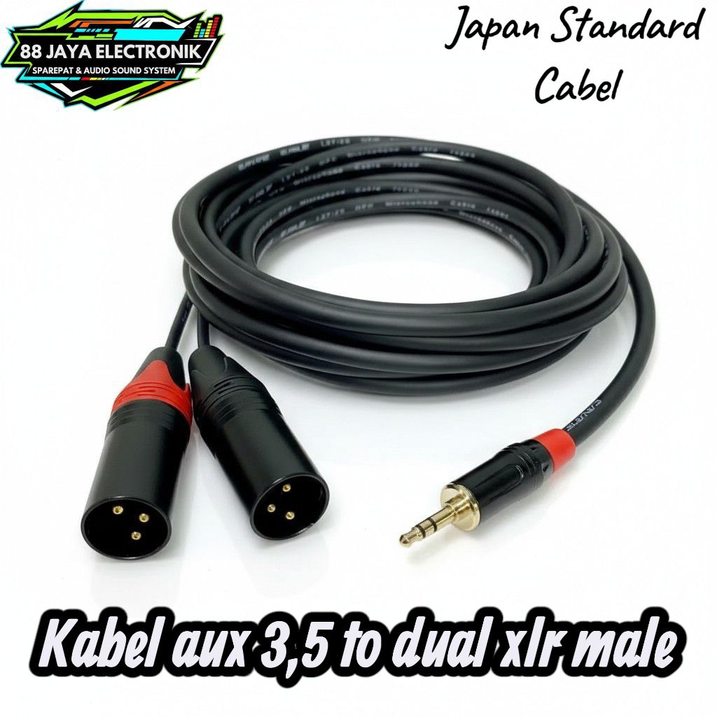 kabel aux 3,5 to dual xlr male berkualitas / kabel HP ke mixer