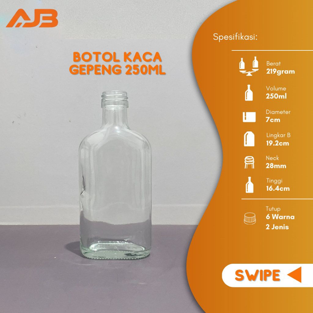Botol kaca gepeng 250 ml