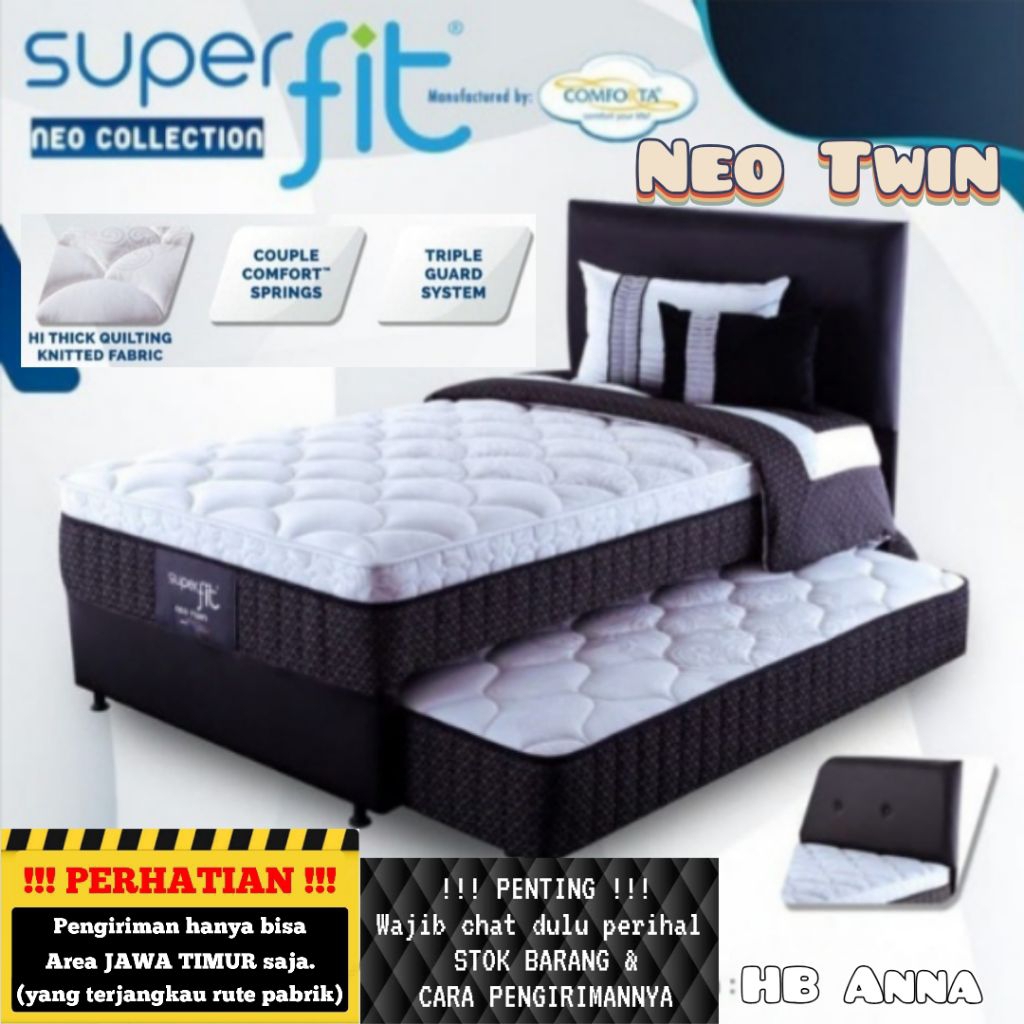 Full Set Ori . Springbed Comforta Superfit Neo Twin sandaran Anna ( 2in1 / Sorong ) 100 / 120 / 140