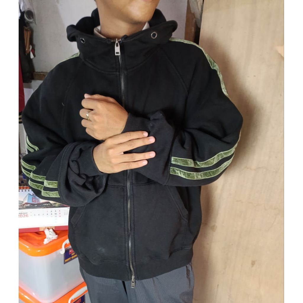 Gump Zip Hoodie By WV Project Oversize Fit XL Size Thick Cotton Material 2 Stripe Double Zipper Full