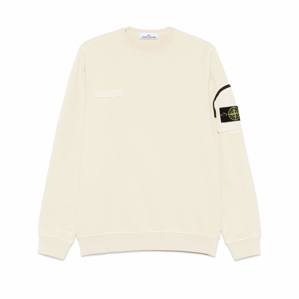 Stone Island Compass Badge Sleeve Zip Pocket Sweatshirt Beige
