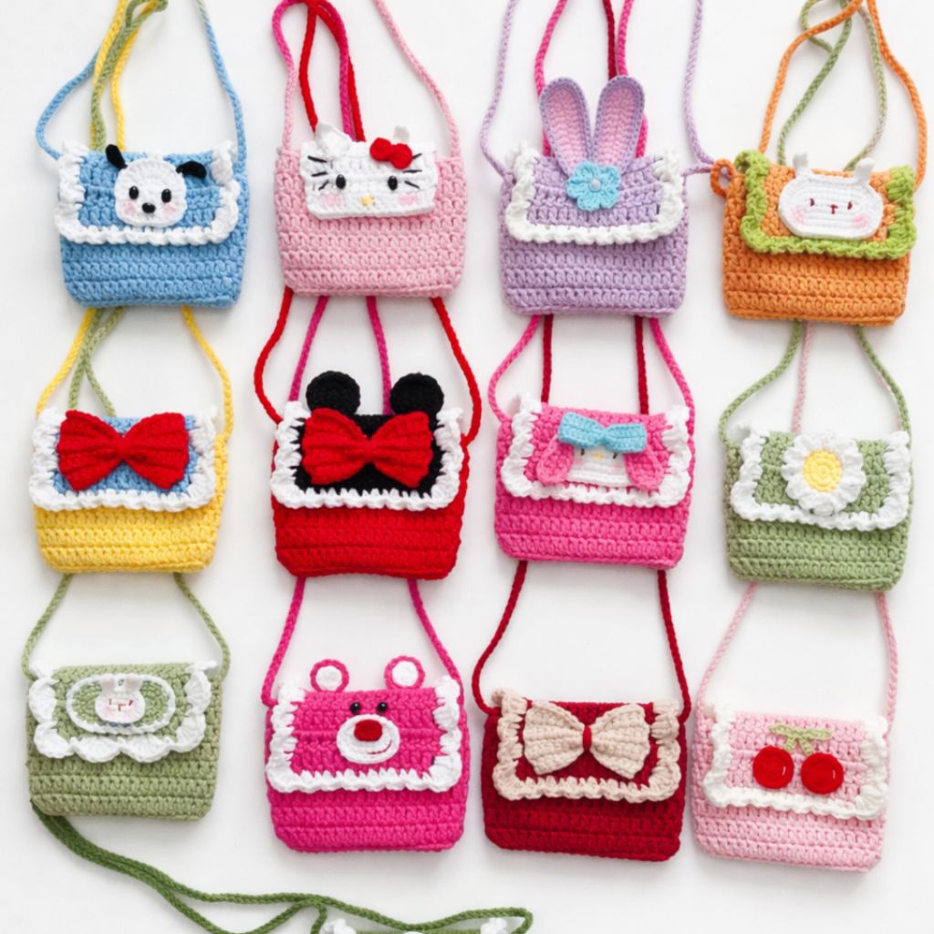 Tas Rajut Karakter Anak | Tas Coquette | Tas Daisy | Tas Selempang Anak Lucu