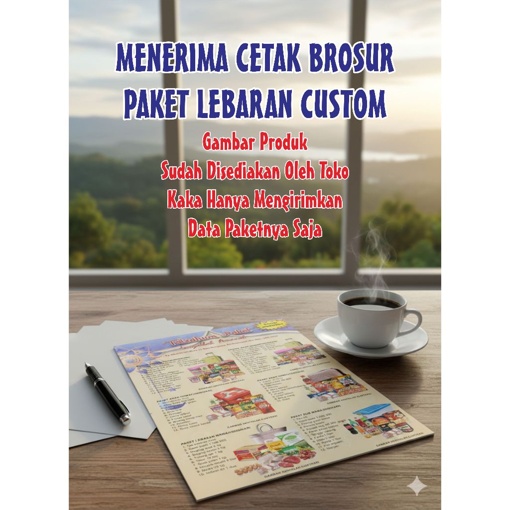 CETAK BROSUR PAKET LEBARAN CUSTOM FREE DESIGN KERTAS ART PAPER GLOSI  ( ukuran A5 ) GAMBAR PRODUK SU