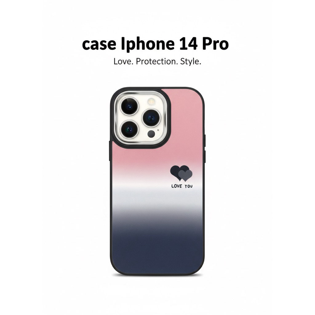 Case iPhone 14 Pro Gradient Love You - Casing Premium Motif Hati Aesthetic Pelindung Kamera Shockpro
