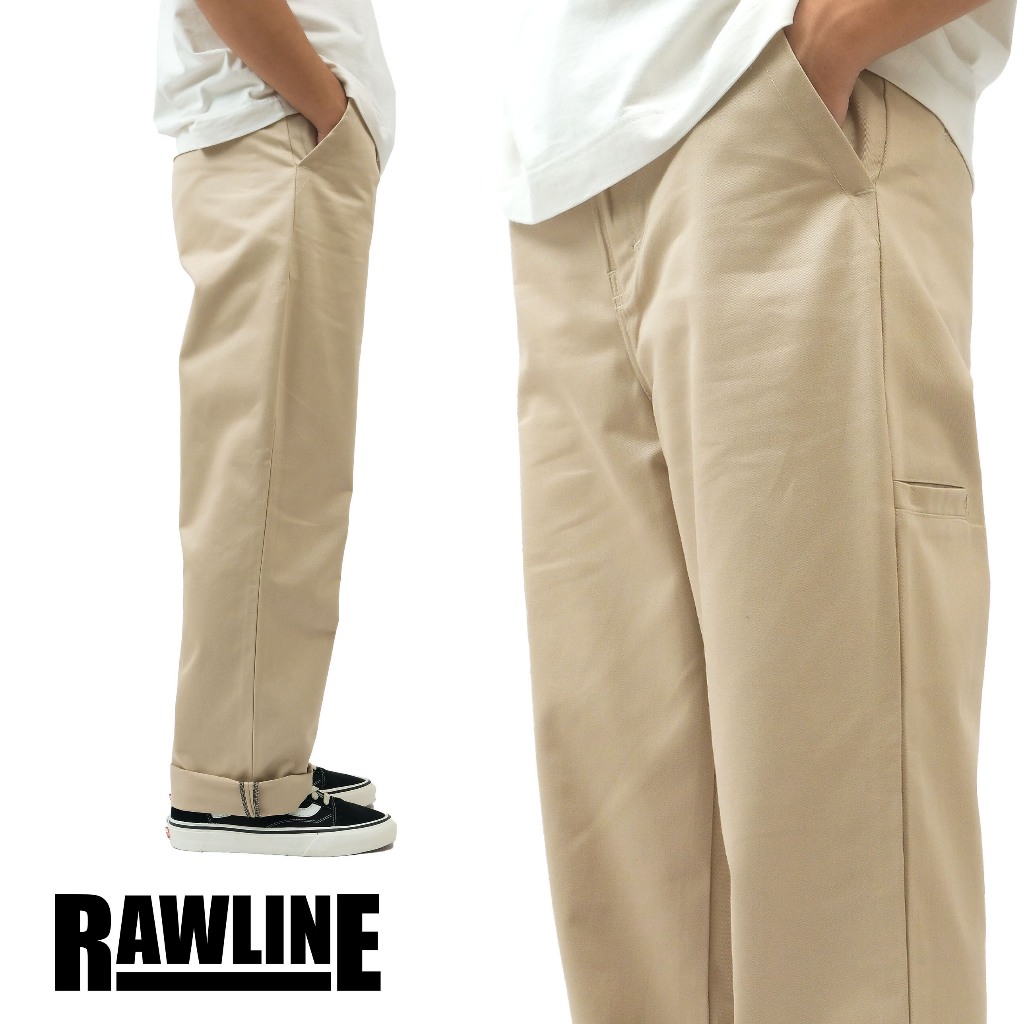 RAWLINE - Workpants - Celana Chino Reguler Fit Loose - Cream