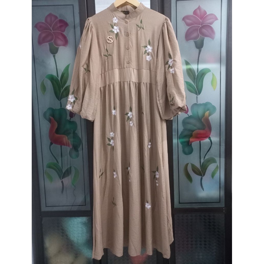 Gamis Katun Linen Bordir