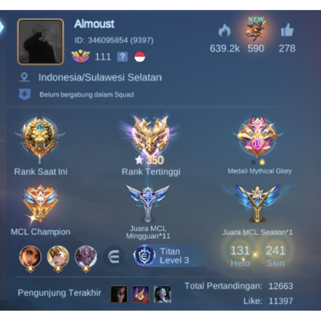 Akun ml murah rank imortal 350