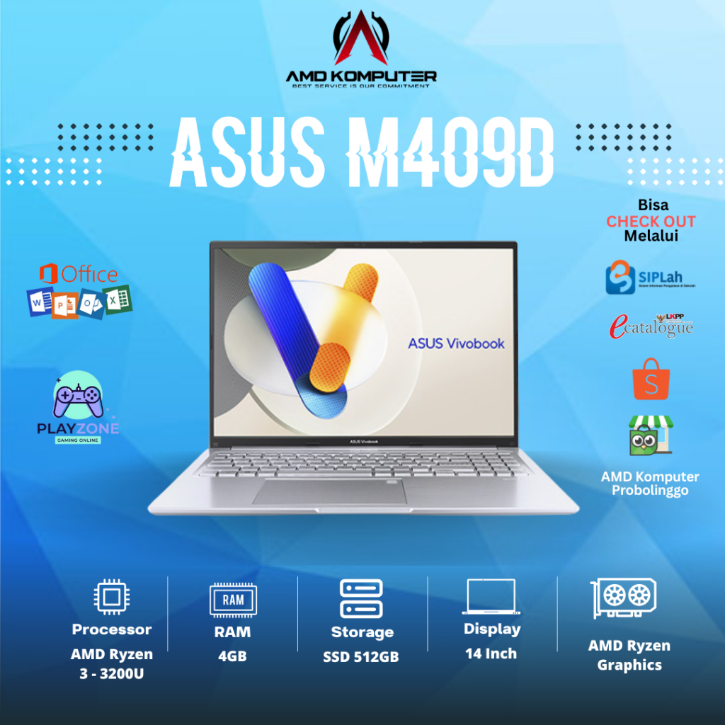 LAPTOP ASUS M409D AMD Ryzen 3 3200U/4GB/512GB/14 Inch HD/Fingerprint/SECOND