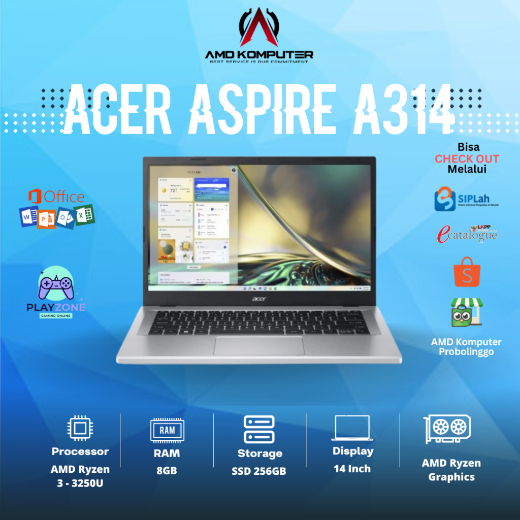 LAPTOP ACER ASPIRE A314 AMD Ryzen 3 3250U/8GB/256GB /14 Inch HD/SECOND