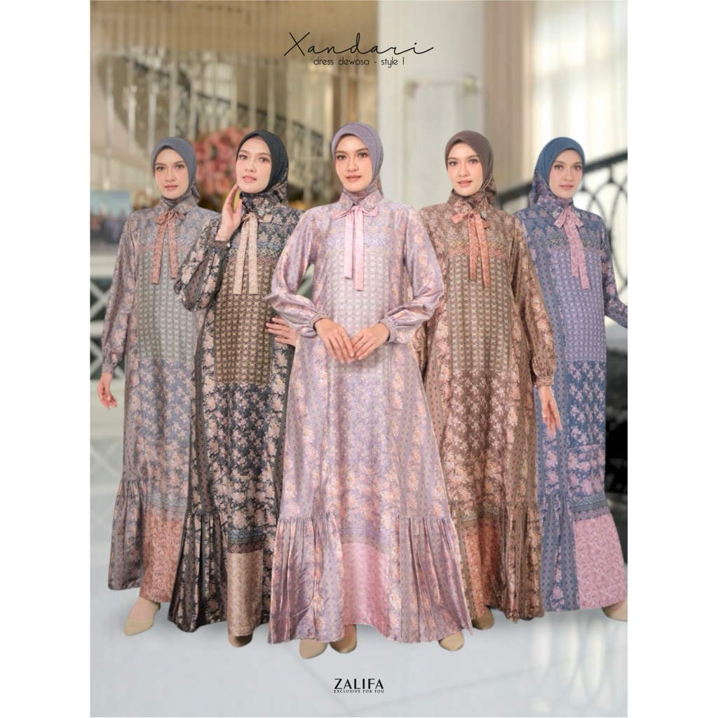 Xandari Dress Zalifa/Dres printing/dress lebaran